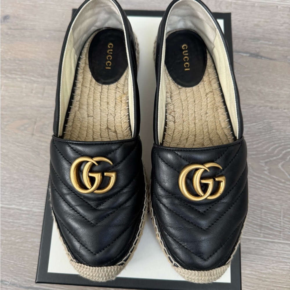Gucci Black Espadrilles with Gold Emblem